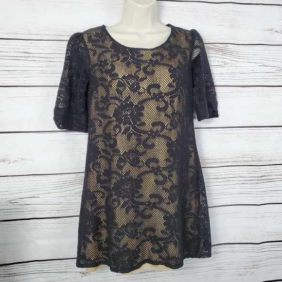 Angie | Floral Lace Mini Dress w Nude Underlay - Picture 4 of 6